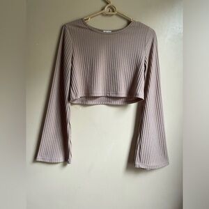 Princess Polly Taupe "Claire" Long Sleeve Crop Top sz 8 bell sleeve flare sleeve